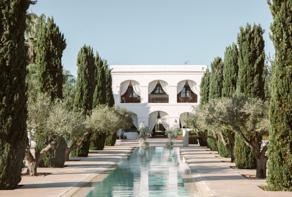 Grand entrance to Ca Na Xica, an exclusive Ibiza wedding venue.