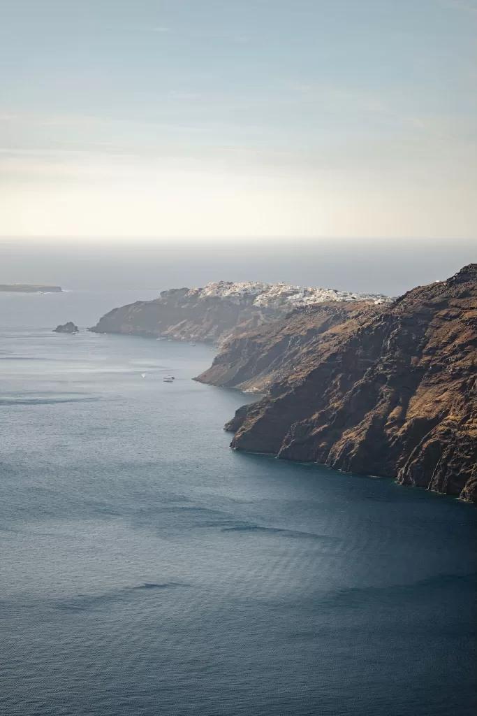 Panoramic cliffside view from Rocabella Santorini wedding venue