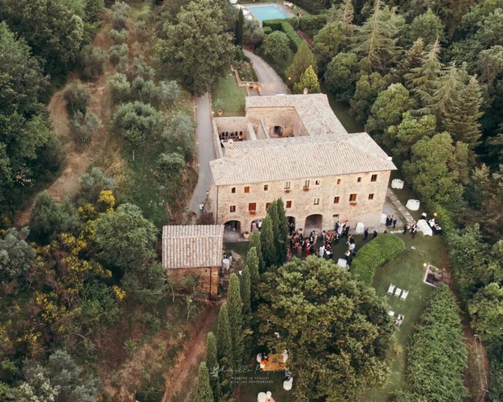 Dance floor setup at Antico Convento wedding reception.