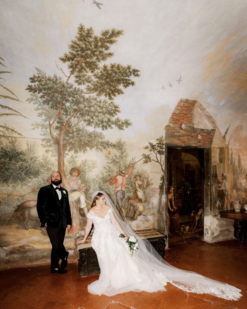 Beautiful interior hallway of Villa di Geggiano, with exquisite architecture and antique decor, captured by Linda Nari.