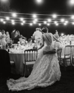 A magical evening reception at Villa Donna Camilla, with candlelit tables and historic surroundings.