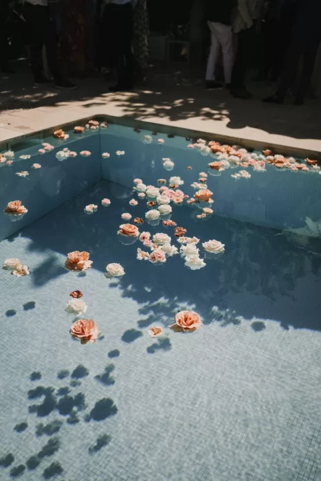 Flower pool detail creating a dreamy effect at Casa Sacoto