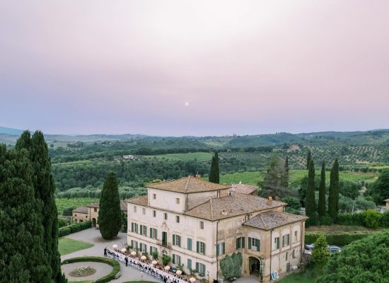 Exterior view of Villa di Geggiano, a premier wedding venue in Tuscany, Italy.